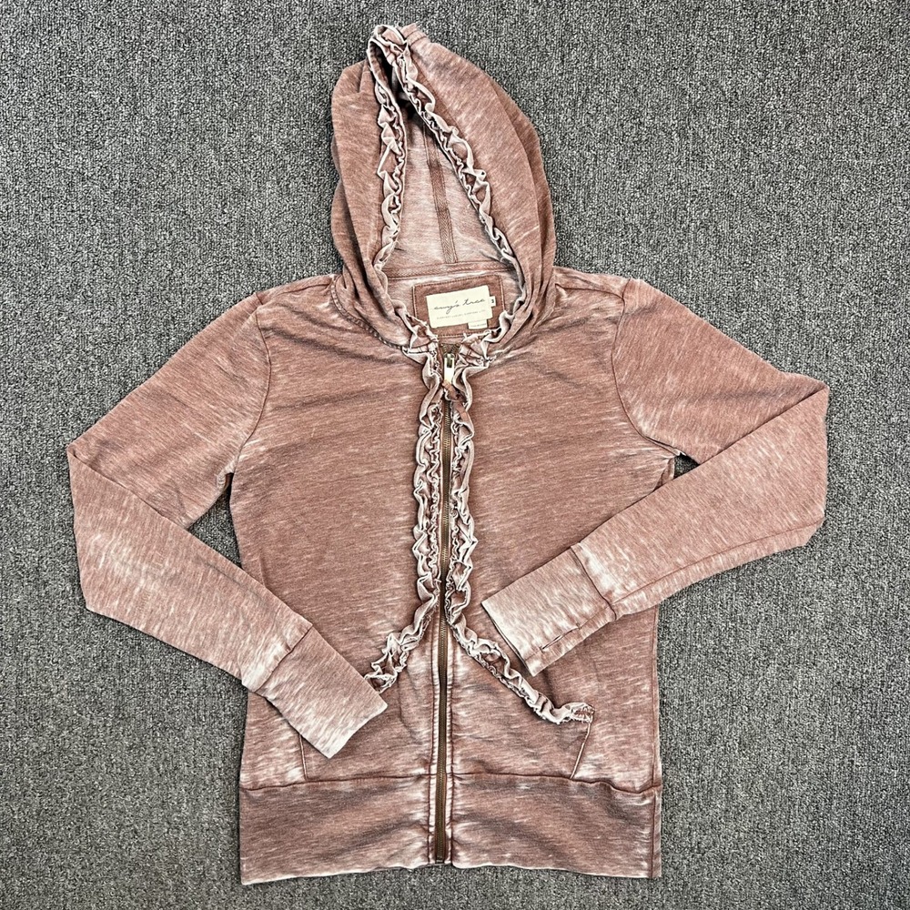 Angie's Tree Boho Ruffle Zip Up Hoodie Medium Mauve Mineral Wash Y2K Fairycore — photo 2